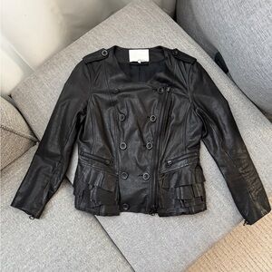 Black Leather Double-Breasted Jacket